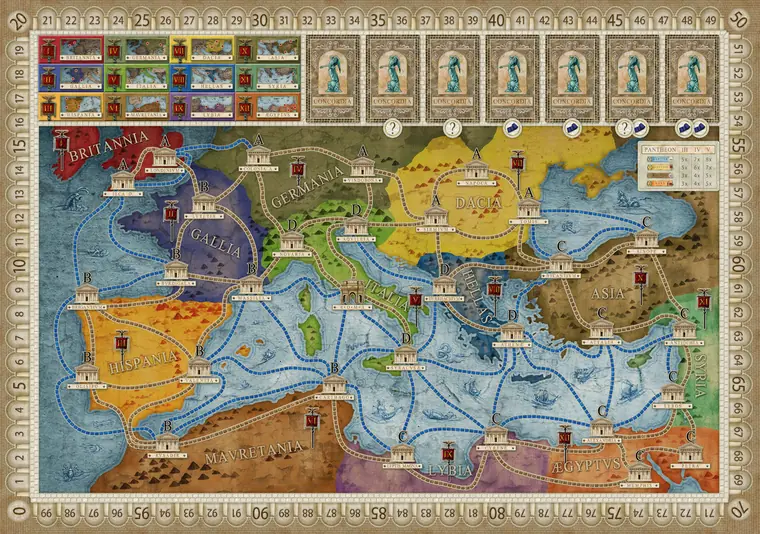 El tablero por la cara Imperium (3-5 jugadores)
