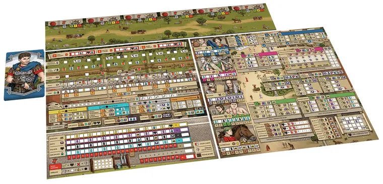 El área de un jugador: tablero, hojas y cartas