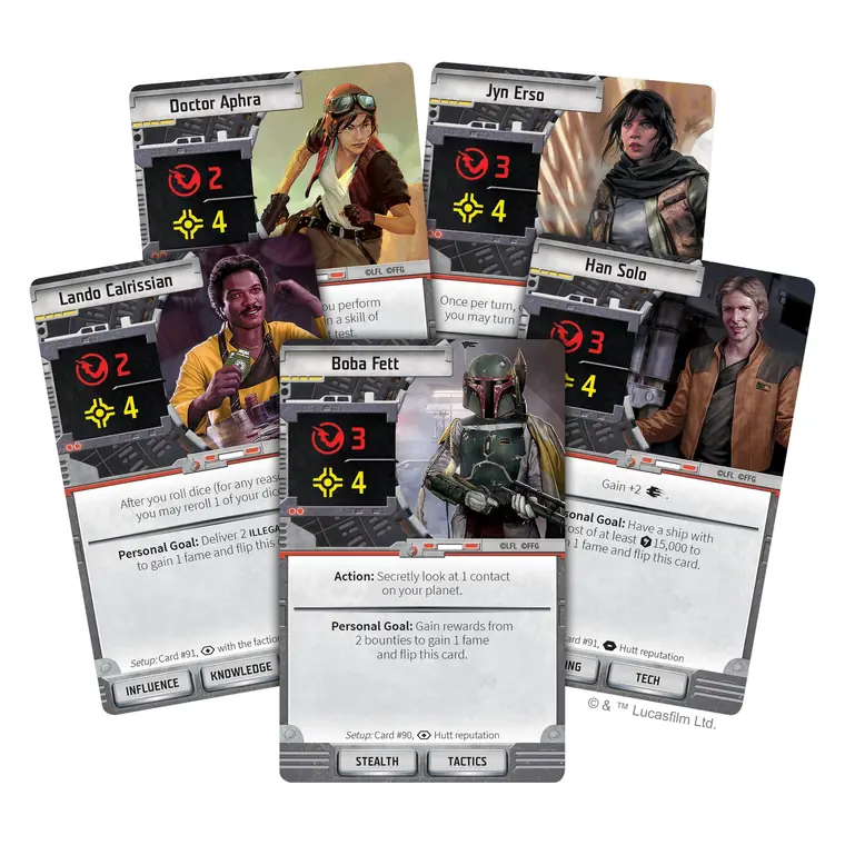 Cartas de personaje, con Boba Fett y Han Solo