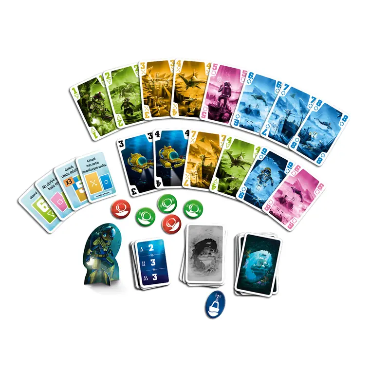 Las cartas, las fichas y la ficha de capitán