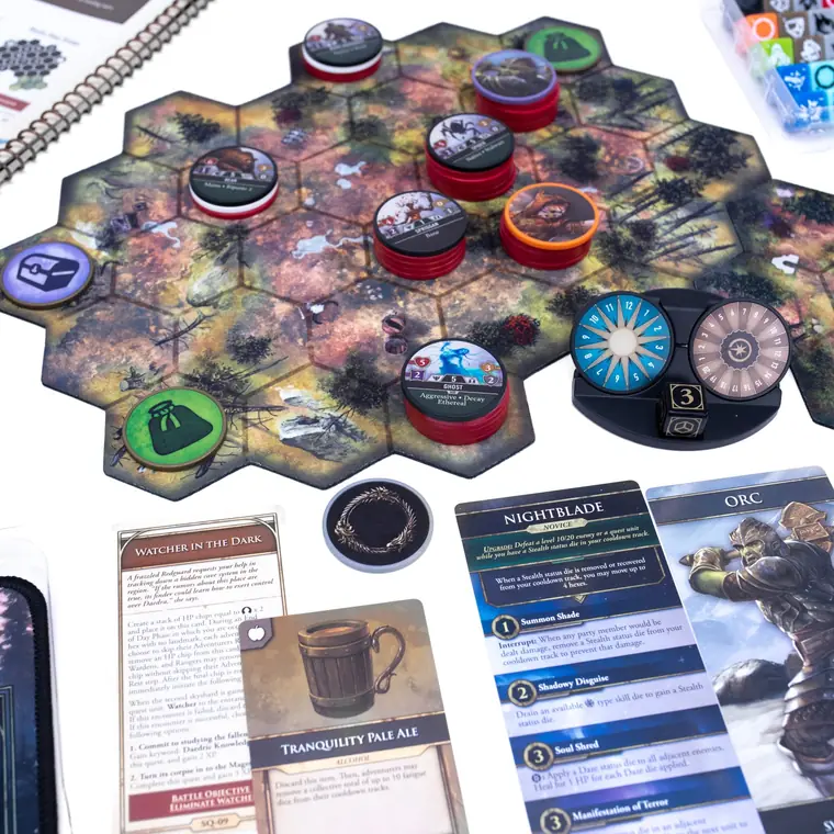 Una mazmorra en juego, con fichas y cartas