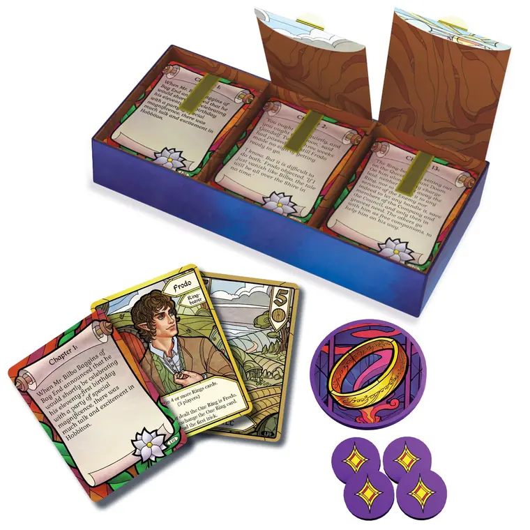 La caja por dentro, con cartas y fichas
